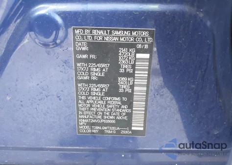 2018 Nissan Rogue Sv z USA, uszkodzony, nr VIN KNMAT2MV0JP618666